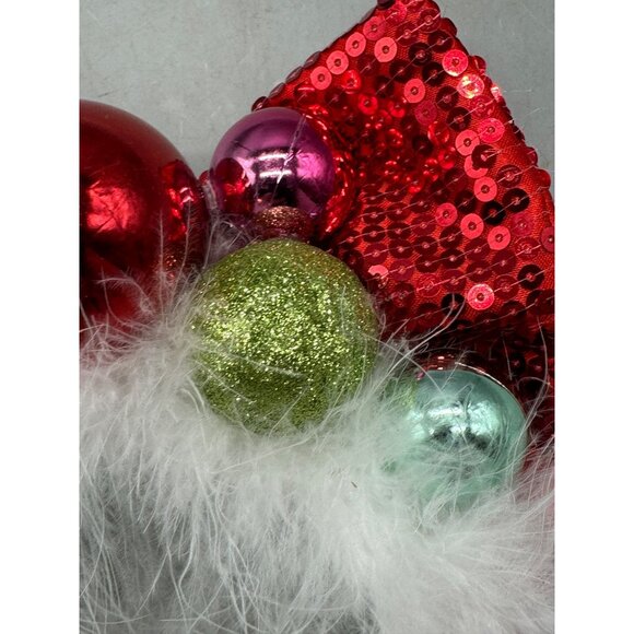 Red Sequin Christmas Ornament balls Headband With Faux Fur Trim one size READ - Picture 3 of 9